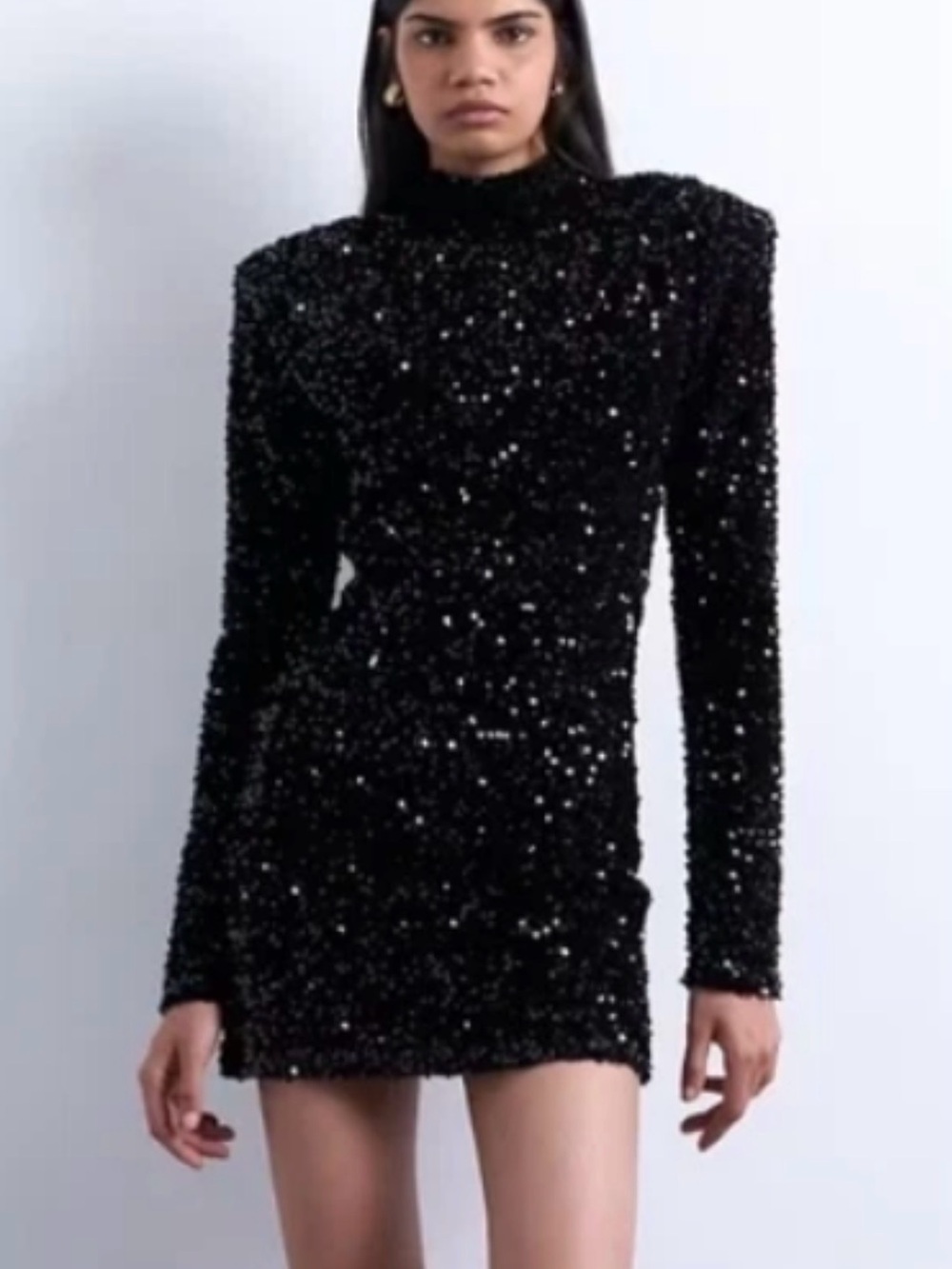 NWT Topshop Black Sequin High-Neck Long-Sleeve Mini Dress